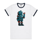 Robot - Staple Ringer Tee White Navy Ringer T-Shirt Printed In Australia Sci Fi Tech