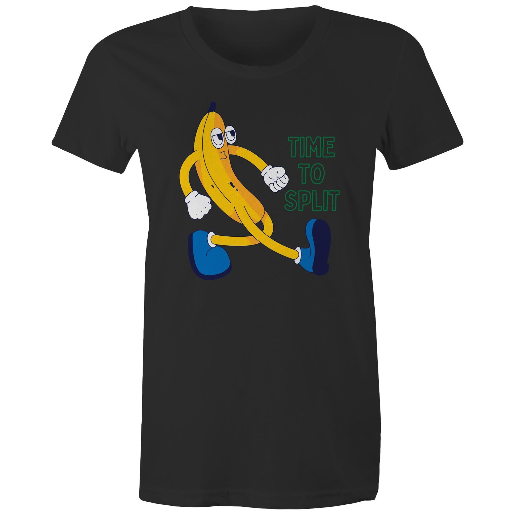 Banana, Time To Split - Womens T-shirt Black Womens T-shirt Food Printed In Australia