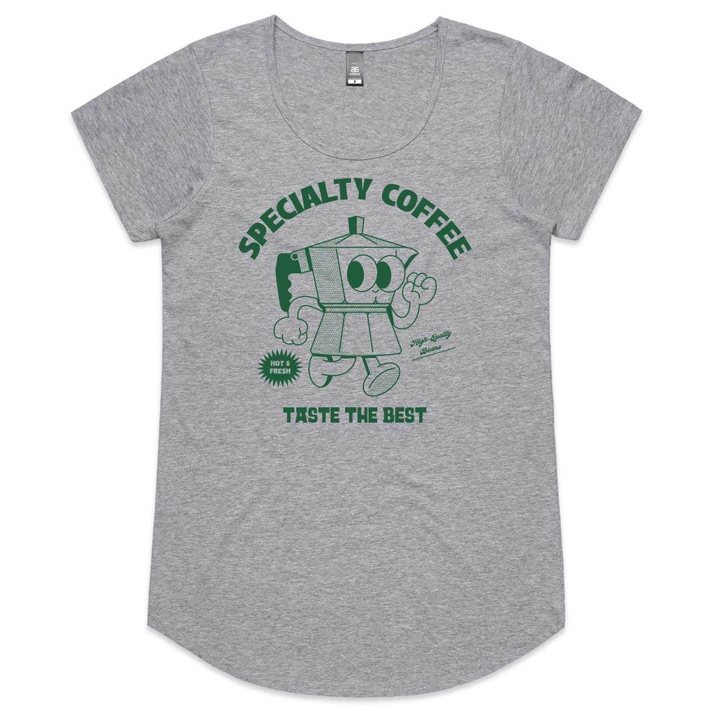 Specialty Coffee - Womens Scoop Neck T-Shirt Grey Marle Womens Scoop Neck T-shirt Coffee Printed In Australia