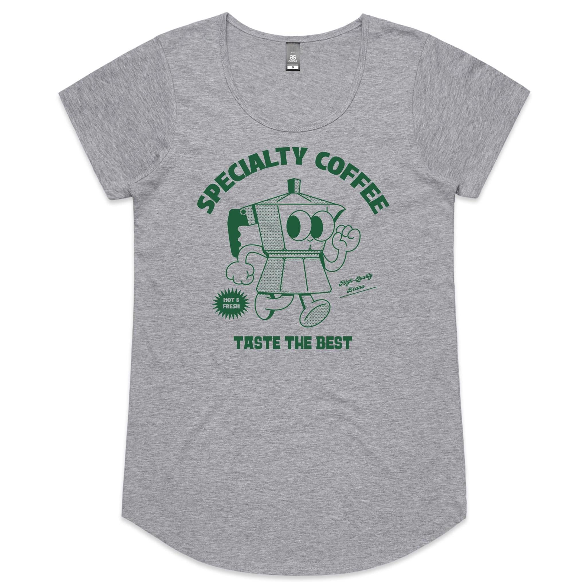 Specialty Coffee - Womens Scoop Neck T-Shirt Grey Marle Womens Scoop Neck T-shirt Coffee Printed In Australia