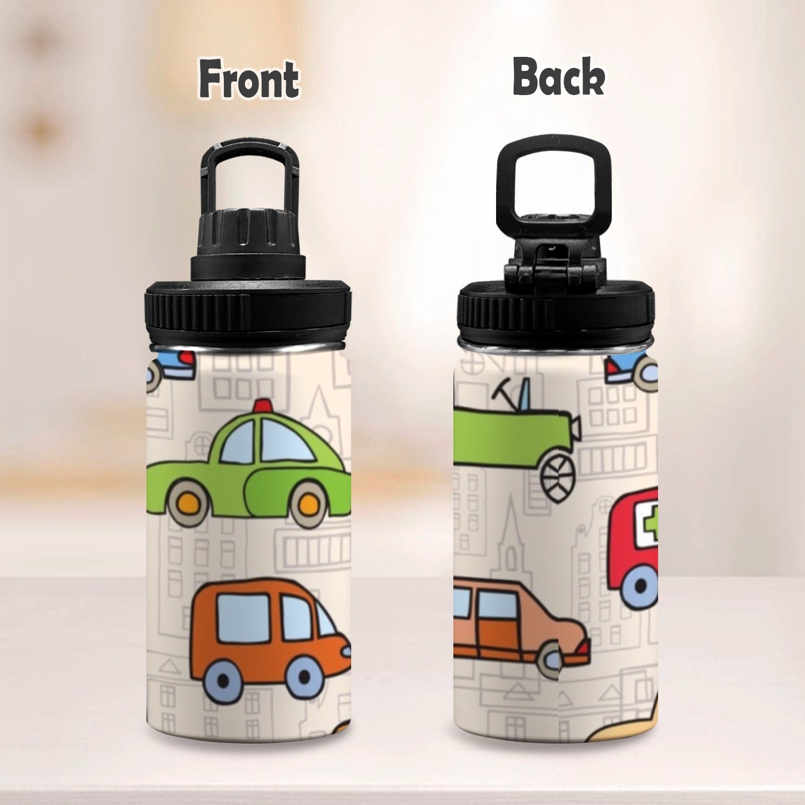 Kids Cars - Kids Water Bottle with Chug Lid (12 oz) Kids Water Bottle with Chug Lid Printed Offshore