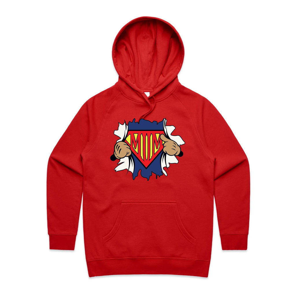Super Mum - Womens Hoodie Red Womens 2XL Womens Hoodie comic Mum Printed In Australia