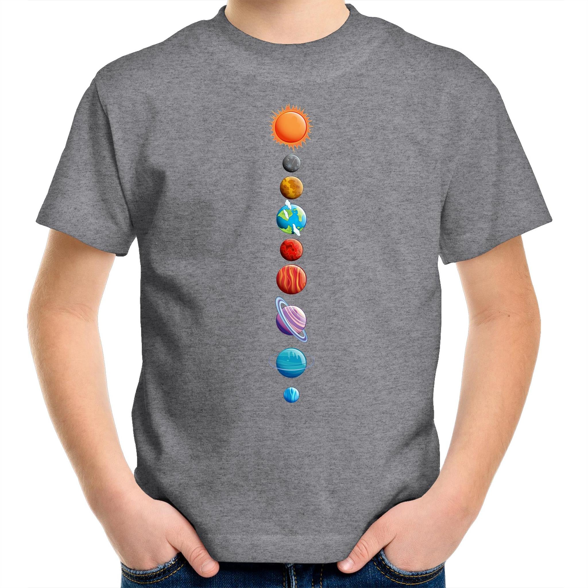 Our Solar System - Kids Youth T-Shirt Grey Marle Kids Youth T-shirt Printed In Australia Space