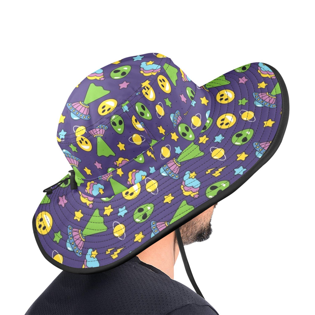 Groovy Alien And UFO Wide Brim Bucket Hat Wide Brim Bucket Hat Printed Offshore Sci Fi