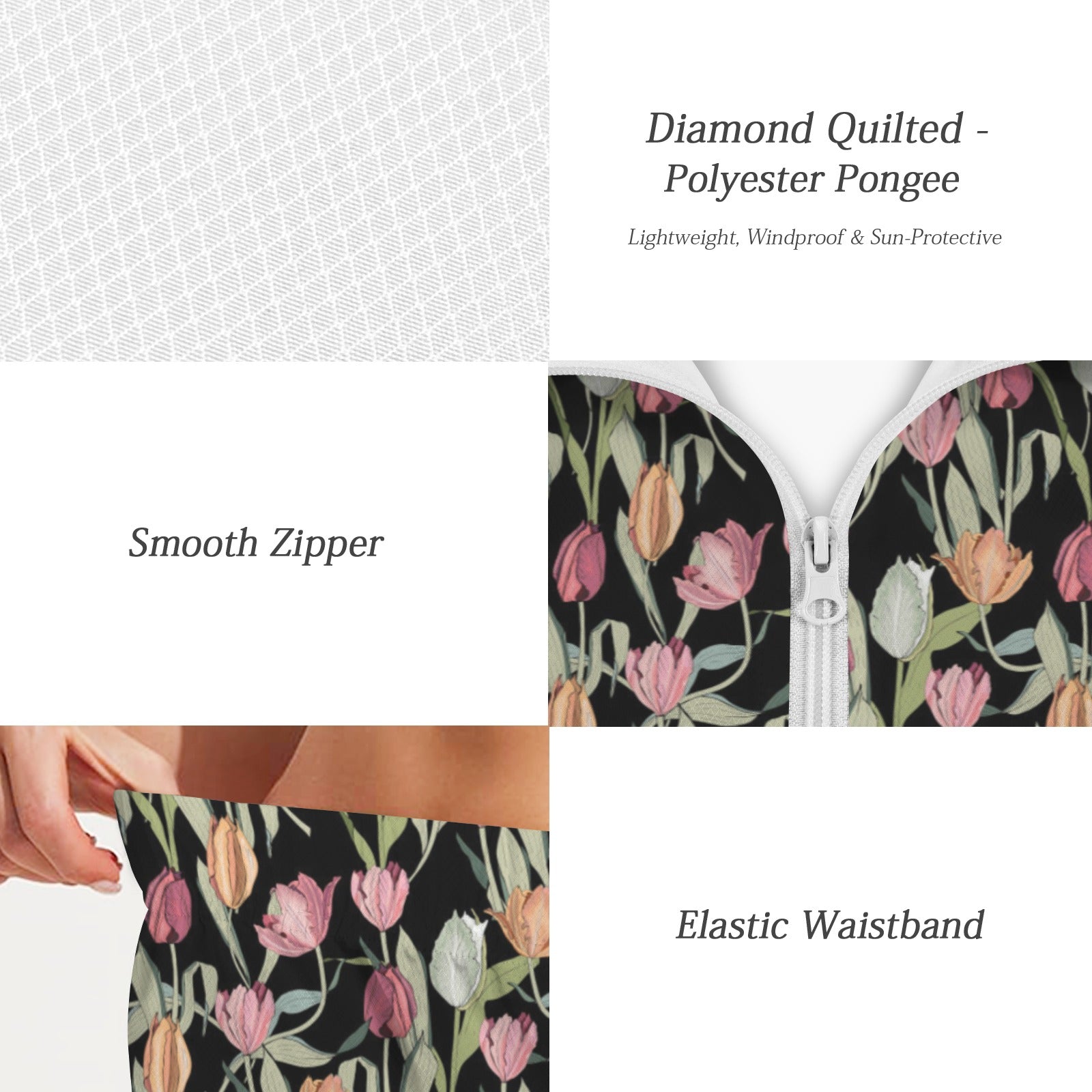 Tulips Women's Windbreaker Short Set Women's Windbreaker Short Set Plants Printed Offshore