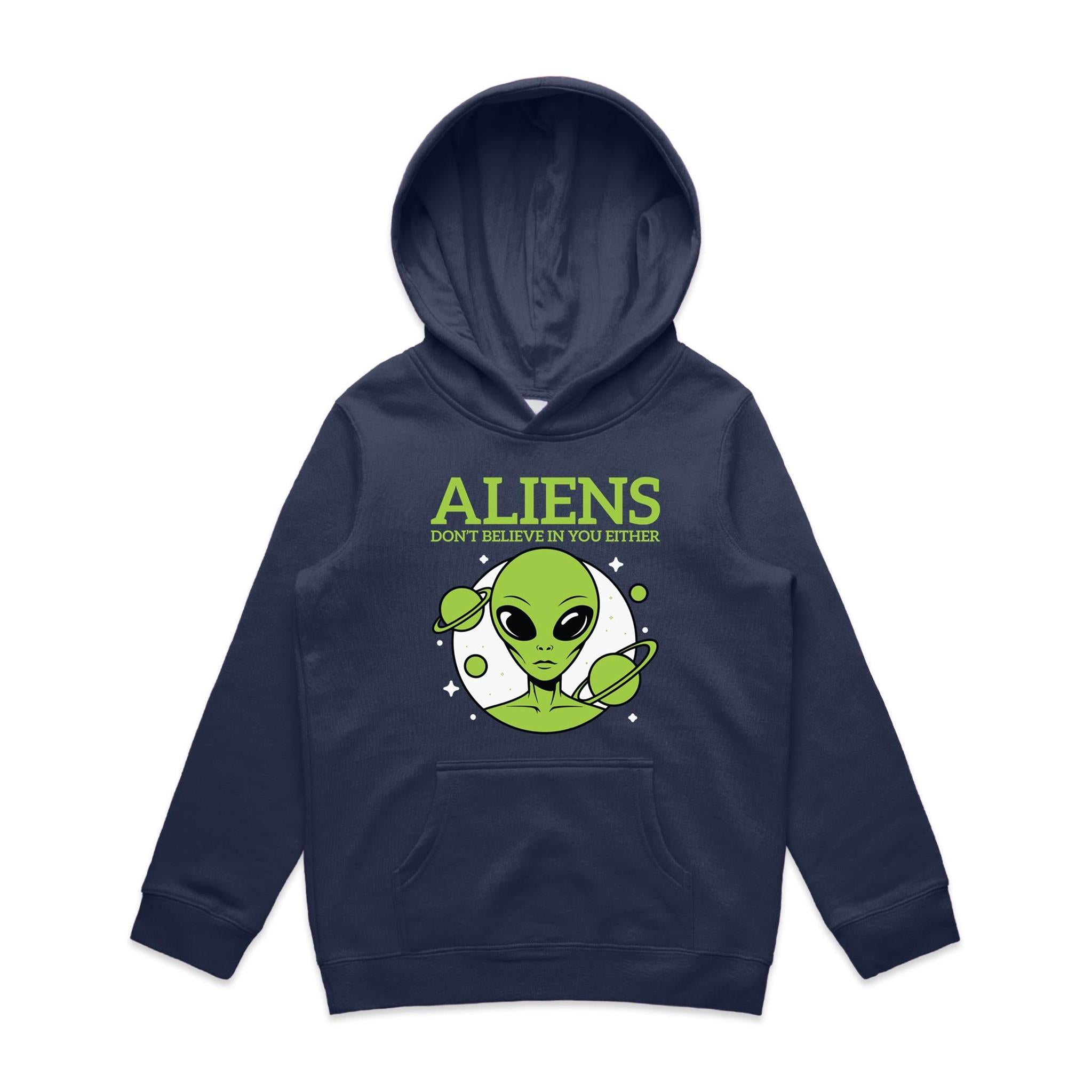 Aliens Don't Believe In You Either Kids AS Colour Hoodie