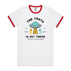 The Truth Is Out There, Alien, UFO - Staple Ringer Tee White Red Ringer T-Shirt Printed In Australia Sci Fi