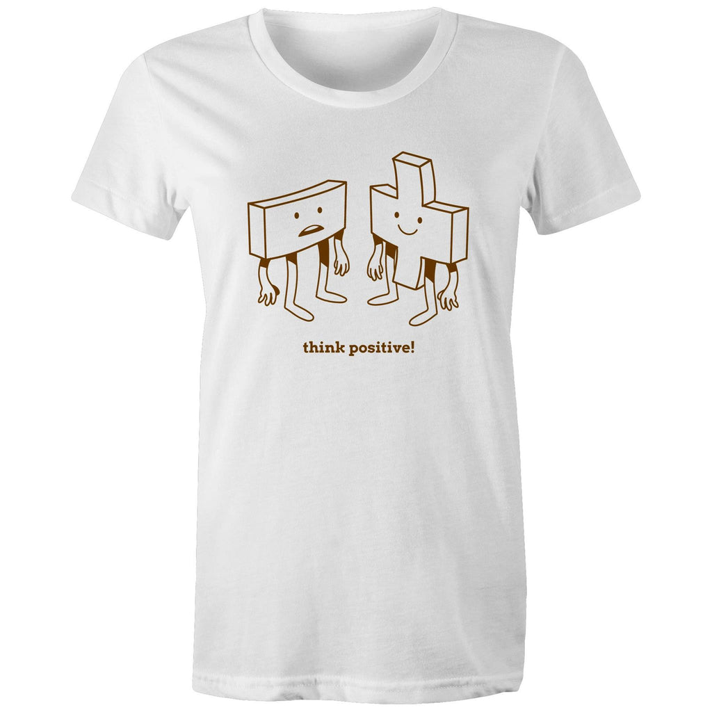 Think Positive, Maths - Womens T-shirt White Womens T-shirt Maths Positivity Printed In Australia