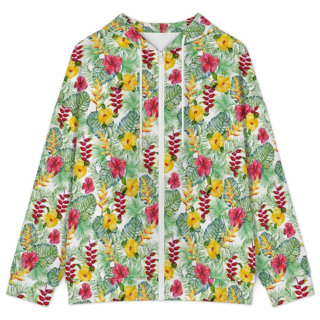 Tropical Flowers On White Women's Full-Zip Hoodie