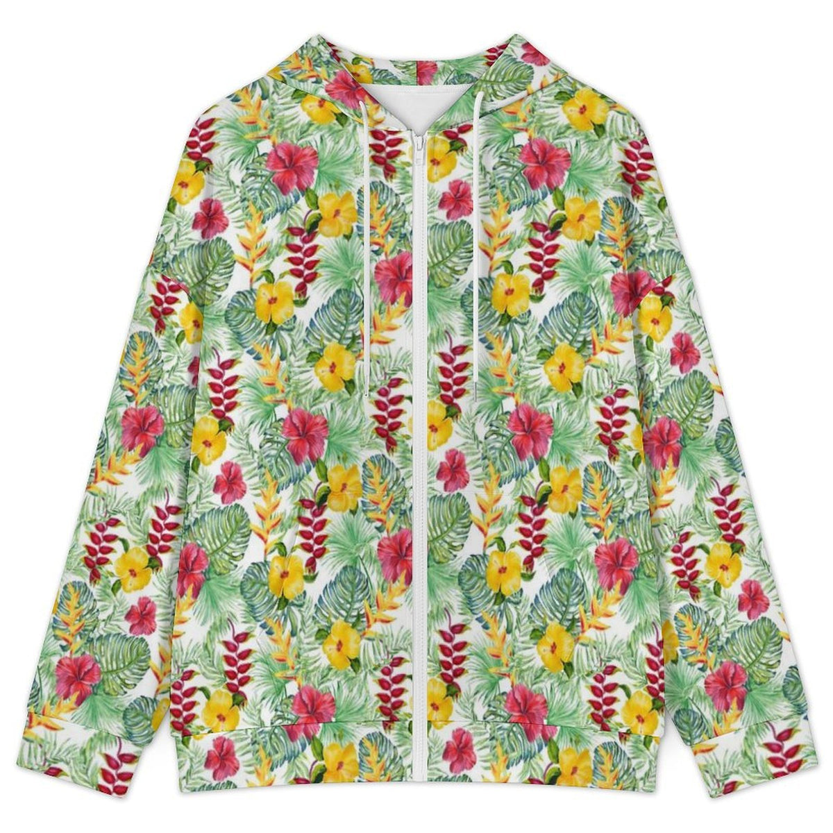 Tropical Flowers On White Women's Full-Zip Hoodie