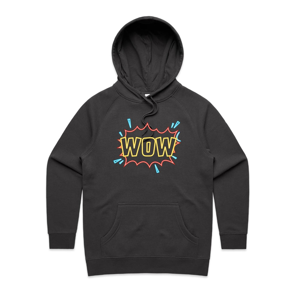 Wow - Womens Hoodie Coal Womens Hoodie comic Printed In Australia