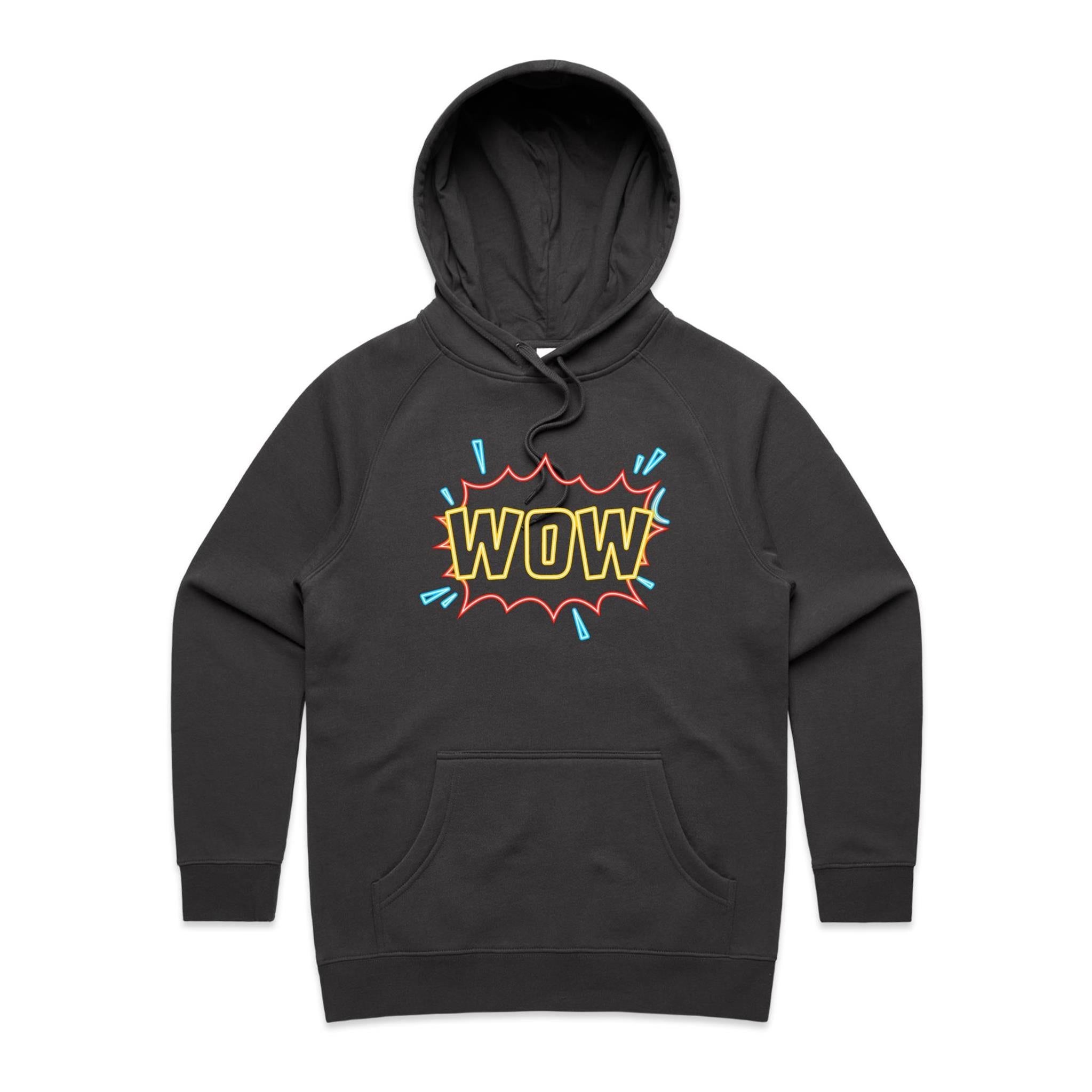 Wow - Womens Hoodie Coal Womens Hoodie comic Printed In Australia