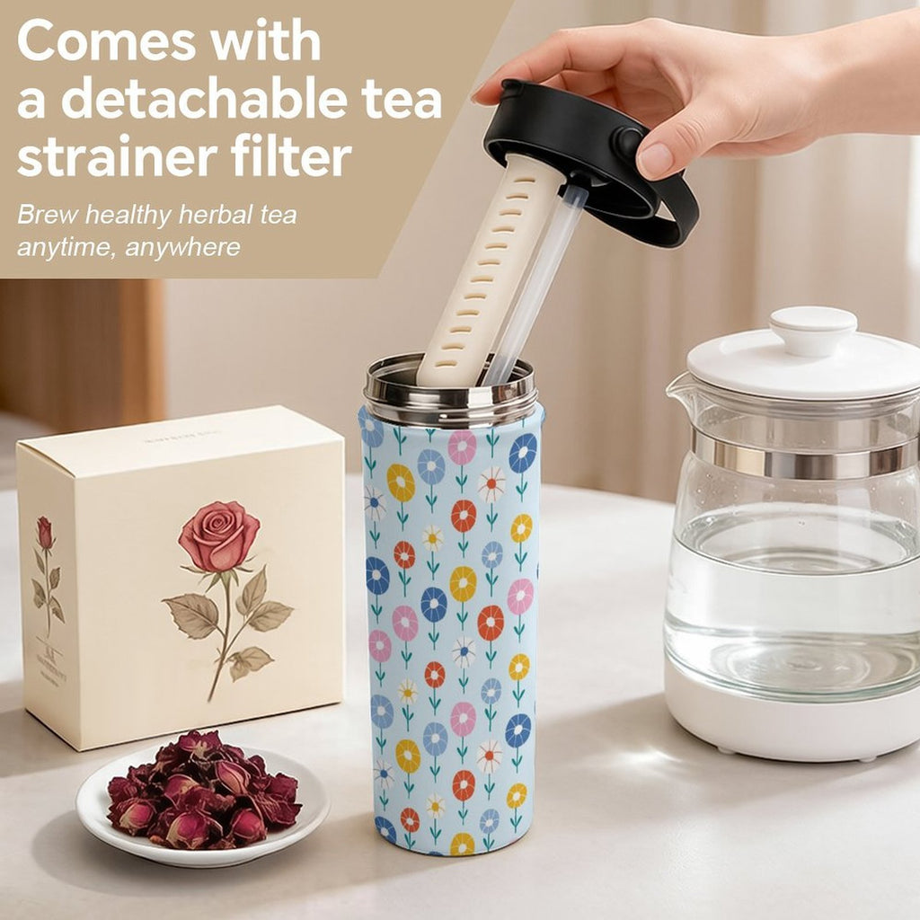 Cute Abstract Flowers 20oz Tea Tumbler with Carry Handle