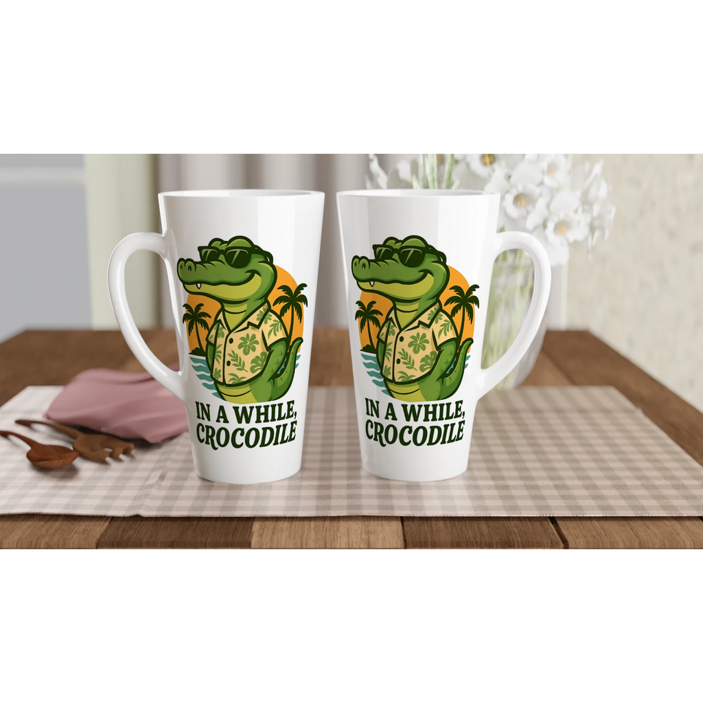 Personalised In A While, Crocodile White Latte 17oz Ceramic Mug Personalised Latte Mug animal Globally Fulfilled