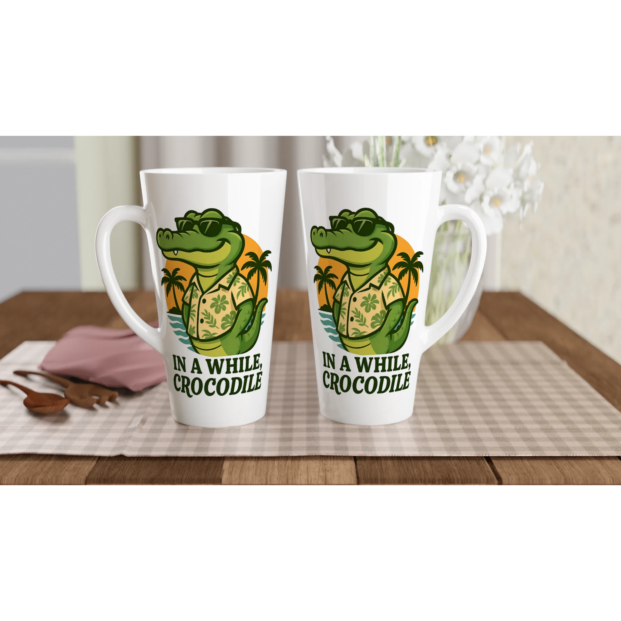 Personalised - In A While, Crocodile - White Latte 17oz Ceramic Mug Personalised Latte Mug animal Globally Fulfilled