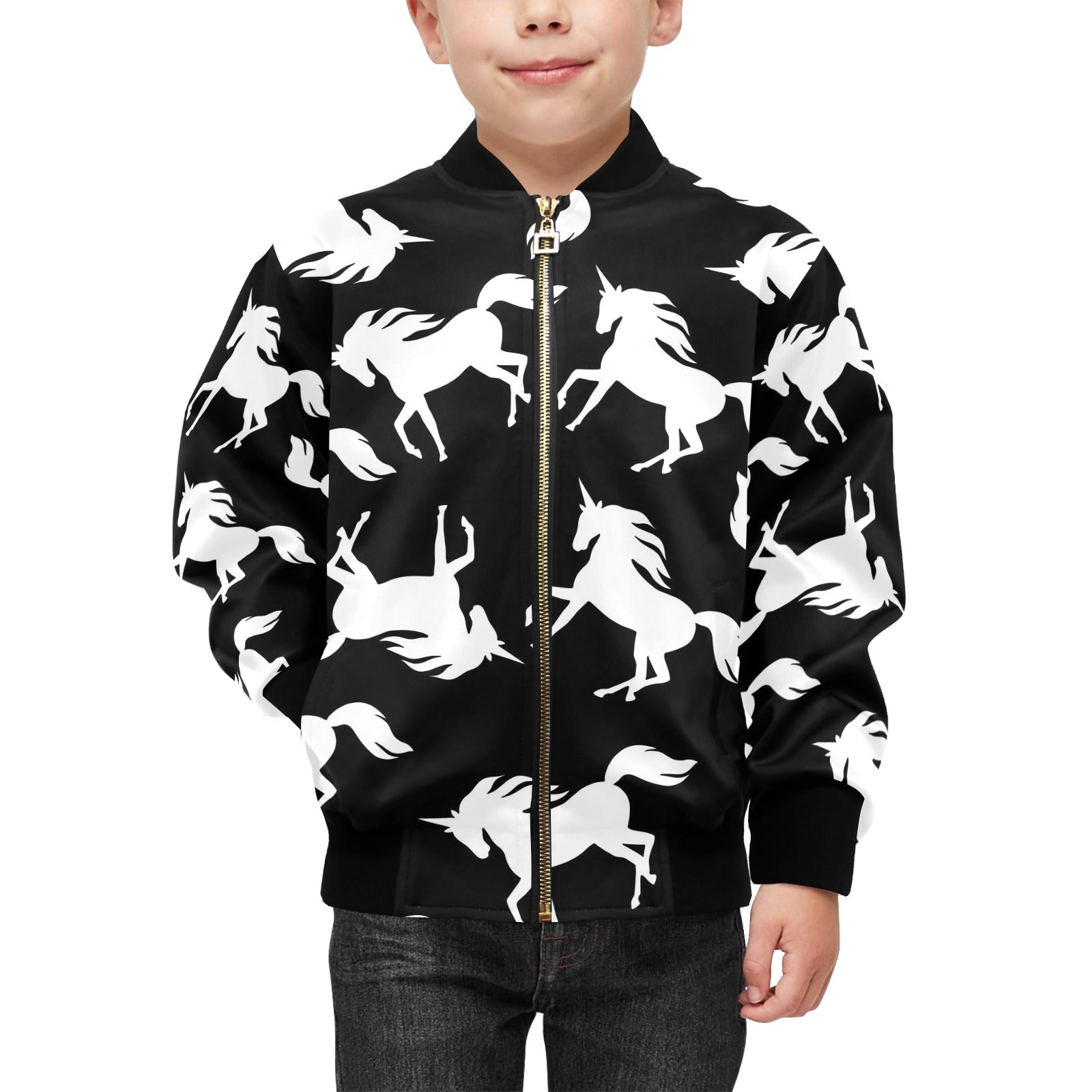 Black And White Unicorn Kids Bomber Jacket Kids Bomber Jacket animal Printed Offshore