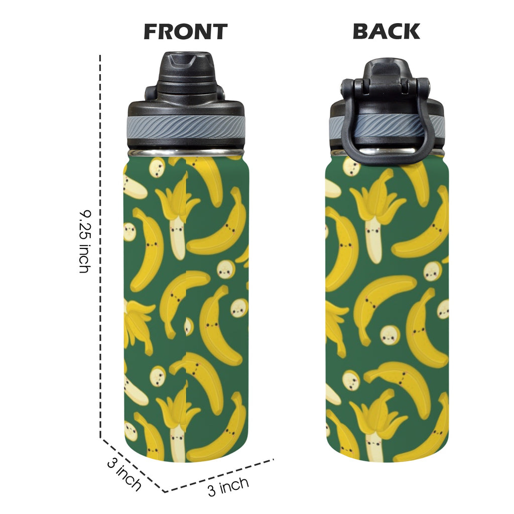 Happy Bananas - Insulated Water Bottle with Dual-Use Lid (18oz) Insulated Water Bottle with Dual-Use Lid (18oz) Food Printed Offshore