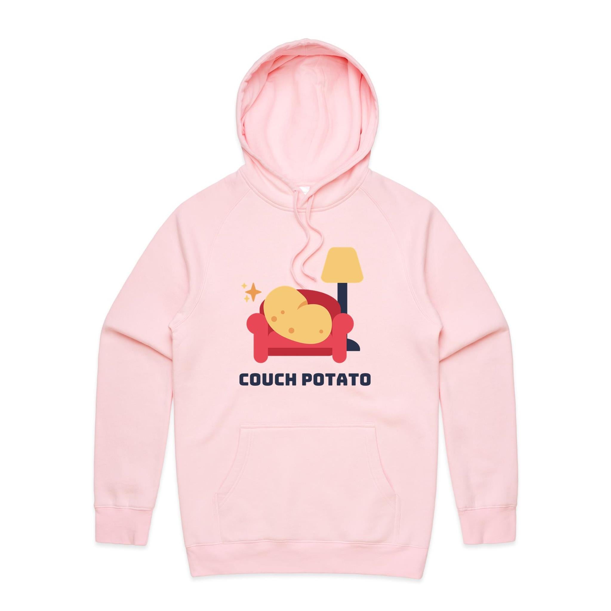 Couch Potato - Mens Hoodie Pink Mens Hoodie Printed In Australia