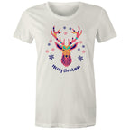 Merry Christmas Deer - Womens T-shirt Natural Womens Christmas T-shirt Christmas Printed In Australia