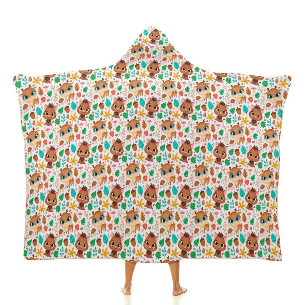 Woodland Baby Animals Kids Hooded Blanket 100cm x 130cm white 40"×50" Kids Hooded Blanket animal Printed Offshore