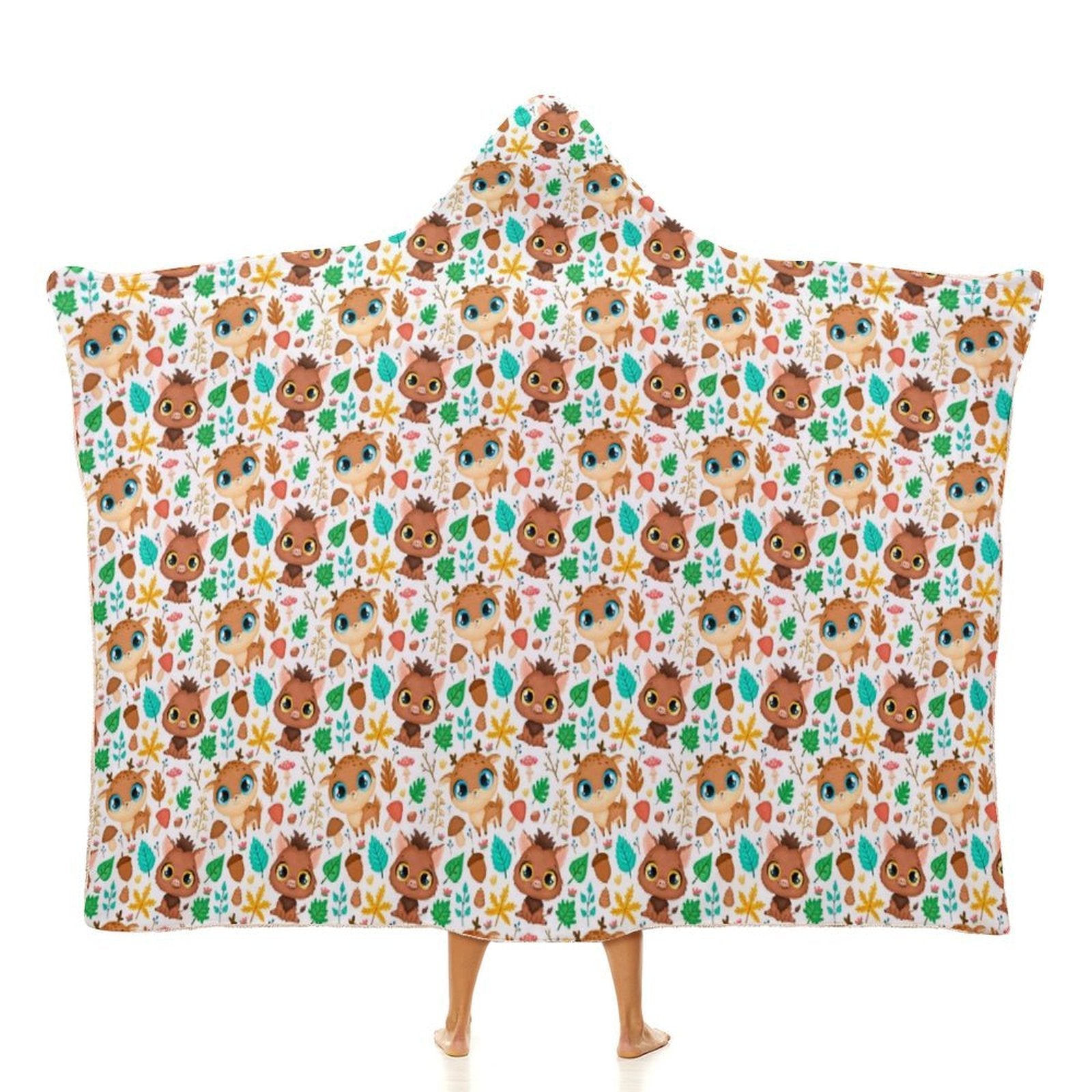 Woodland Baby Animals Kids Hooded Blanket 100cm x 130cm white 40"×50" Kids Hooded Blanket animal Printed Offshore
