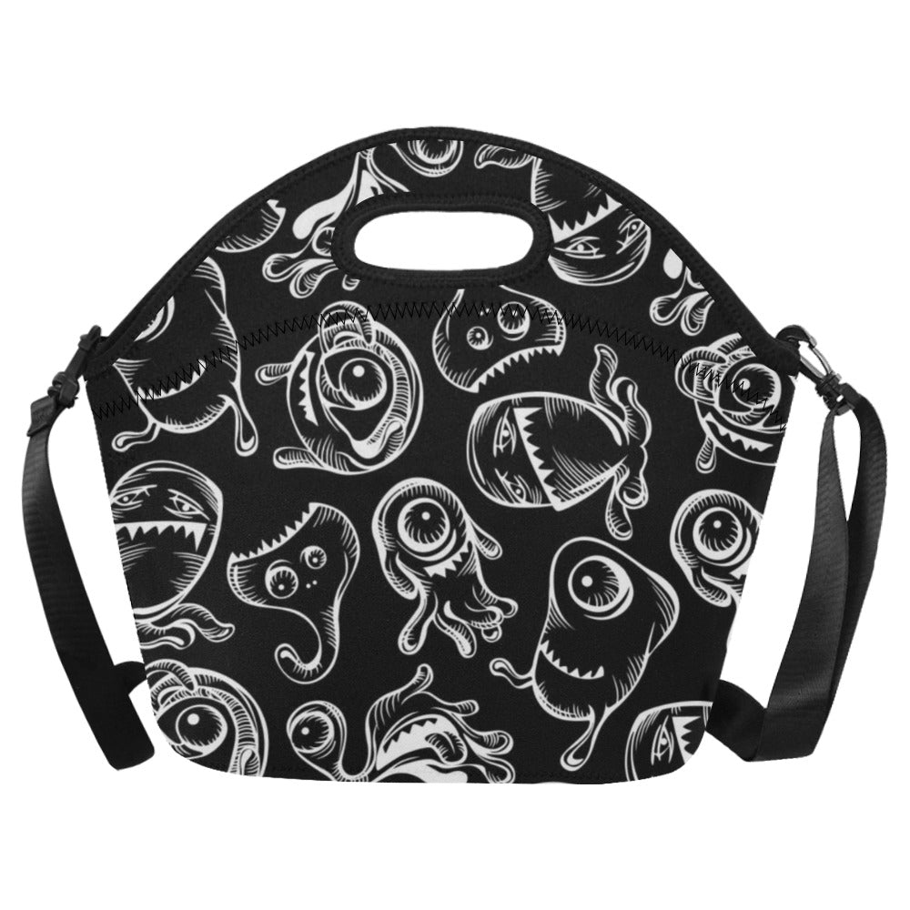 Monsters In Black And White - Neoprene Lunch Bag One Size Neoprene Lunch Bag Printed Offshore