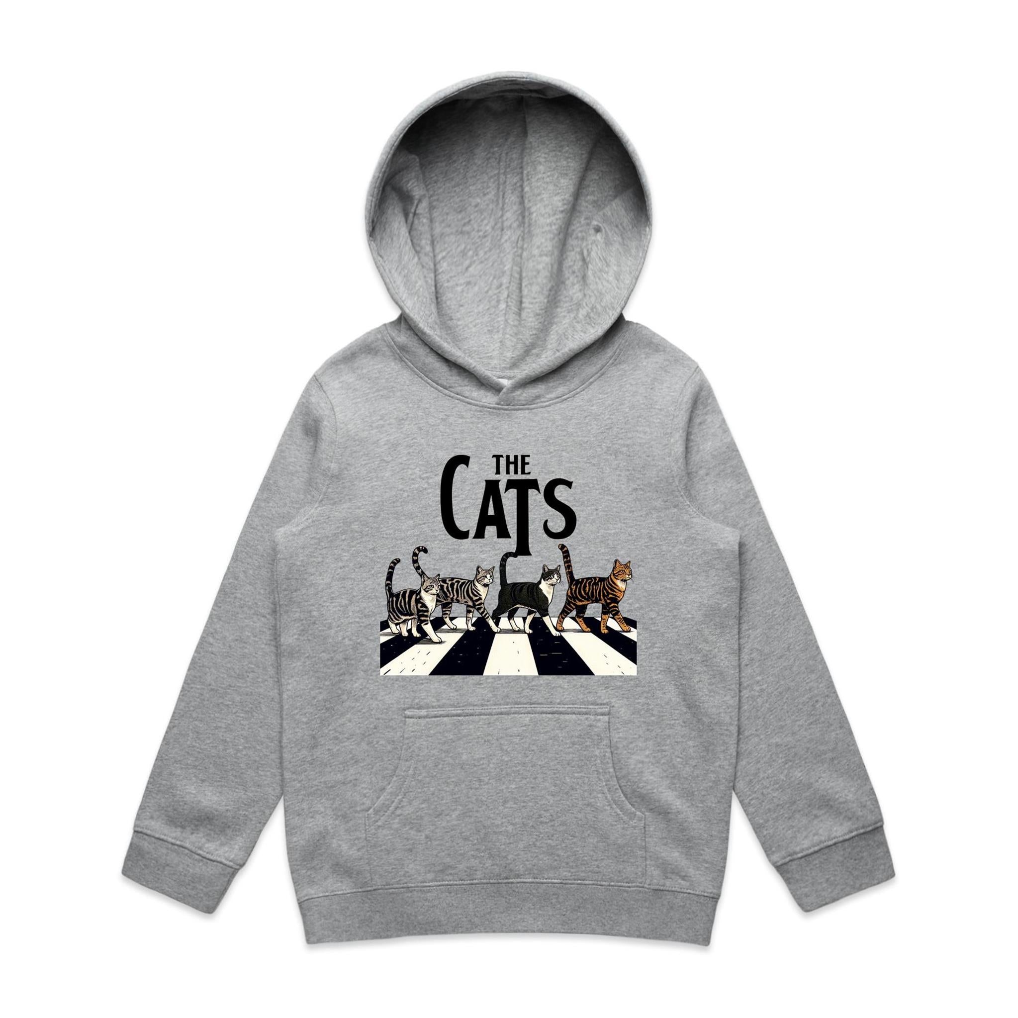 The Cats, Fab Four Crossing The Road - Kids Hoodie Grey Marle Kids Hoodie animal Music Printed In Australia