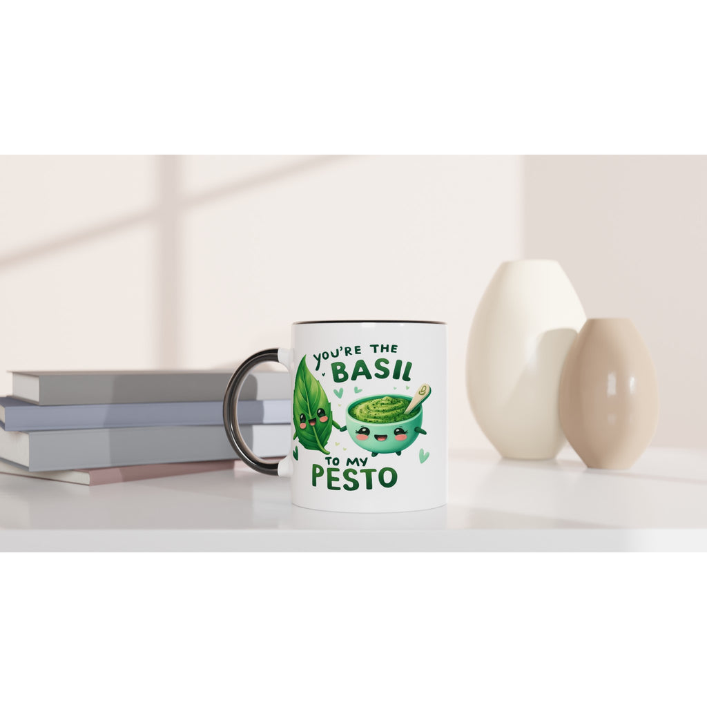 You're The Basil To My Pesto, Valentine - White 11oz Ceramic Mug with Colour Inside Colour 11oz Mug Food Globally Fulfilled Love