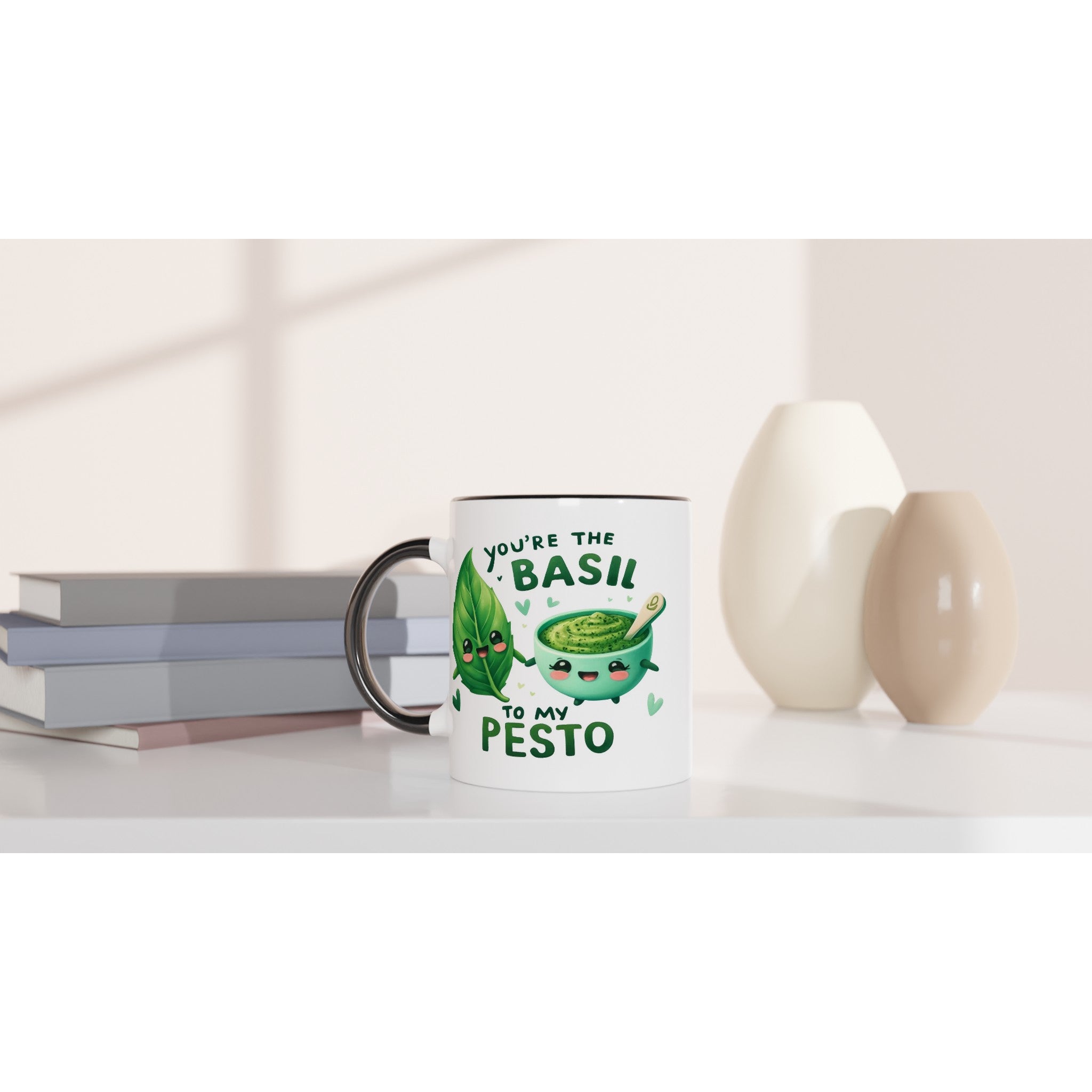 You're The Basil To My Pesto, Valentine - White 11oz Ceramic Mug with Colour Inside Colour 11oz Mug Food Globally Fulfilled Love