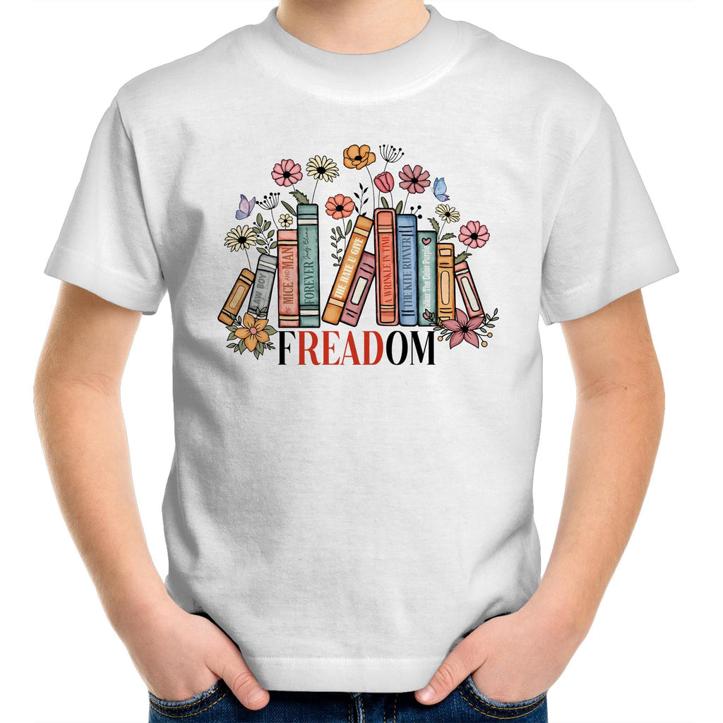 Freedom, Reading Books - Kids Youth T-shirt White Kids Youth T-shirt Printed In Australia Reading