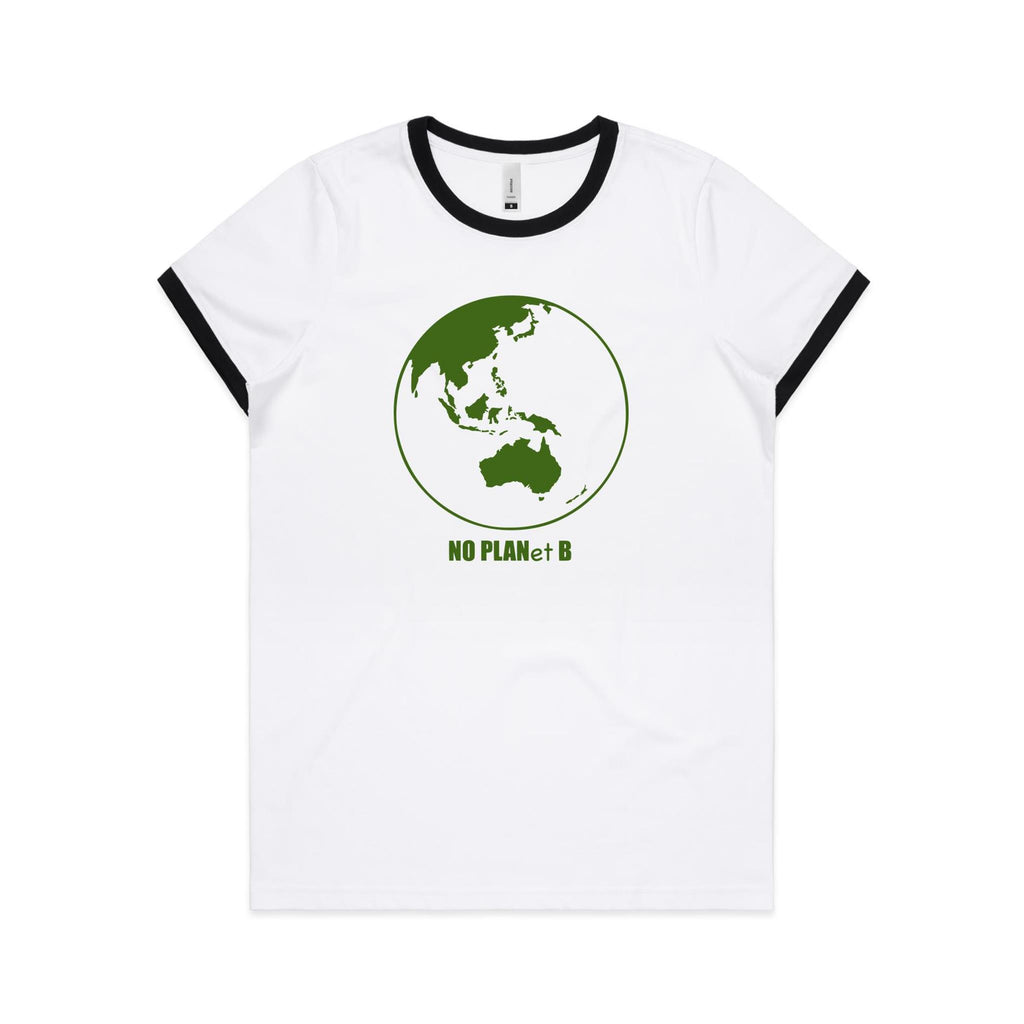 No Planet B, Earth - Women's Ringer Tee White Black Womens Ringer T-shirt Environment Printed In Australia