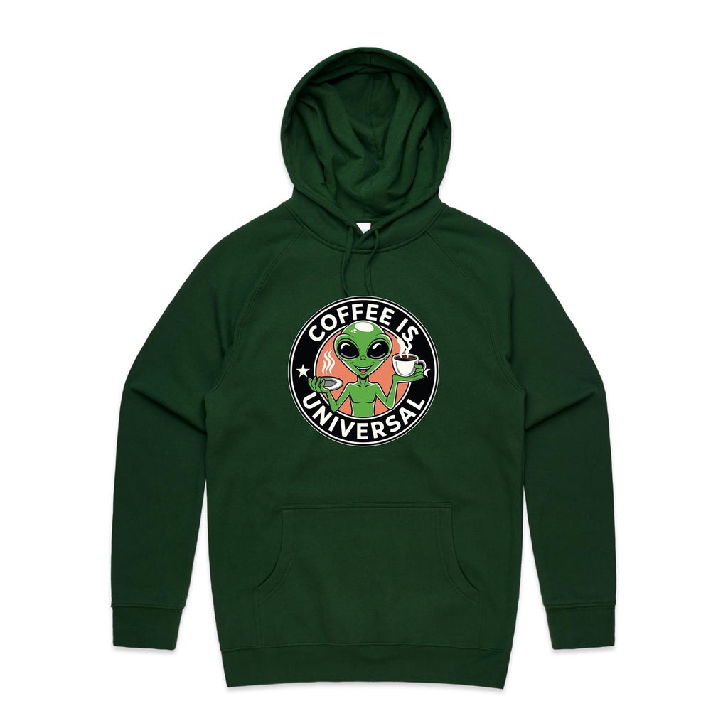 Coffee Is Universal, Alien - Mens Hoodie Forest Green Mens Hoodie Coffee Printed In Australia Sci Fi