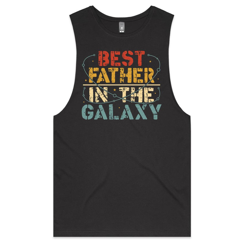 Best Father In The Galaxy Mens Men's AS Colour Drop Arm Tank Top Coal Drop Arm Tank Top Dad Printed In Australia