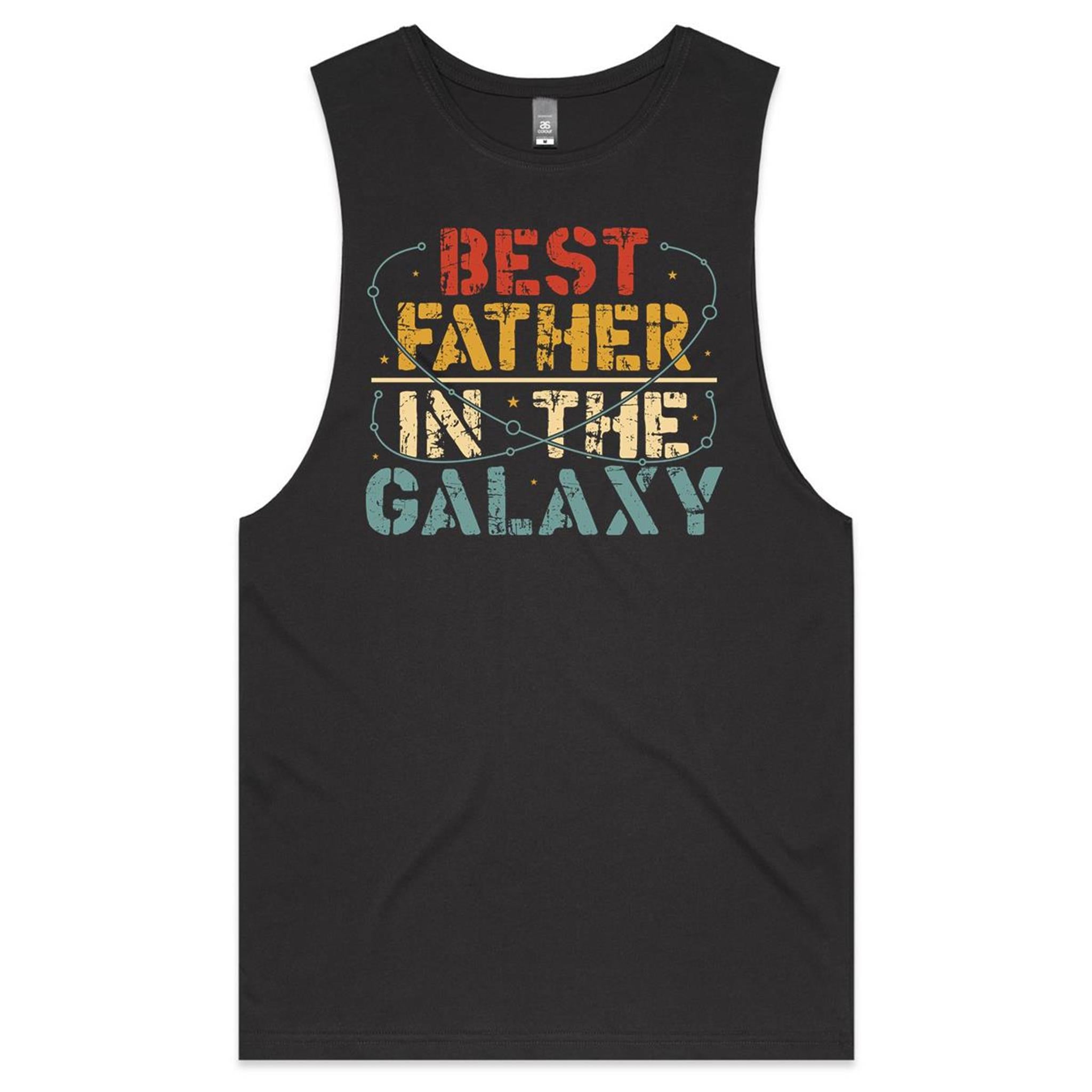 Best Father In The Galaxy - Mens Tank Top Tee Coal Drop Arm Tank Top Dad Printed In Australia