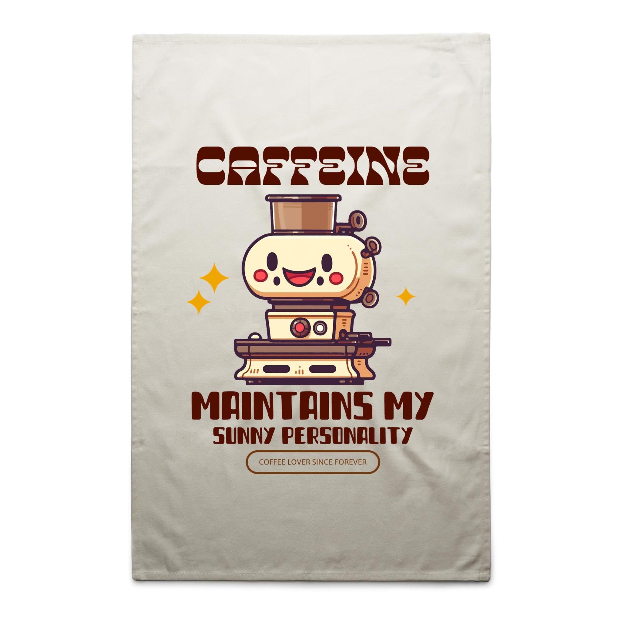 Caffeine Maintains My Sunny Personality - AS Colour Tea Towel Cream One Size Tea Towel Coffee Printed In Australia