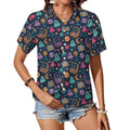 Retro Arcade Women's Short-Sleeve Button Up Shirt white Women's Short-Sleeve Button Up Shirt Games Printed Offshore Retro