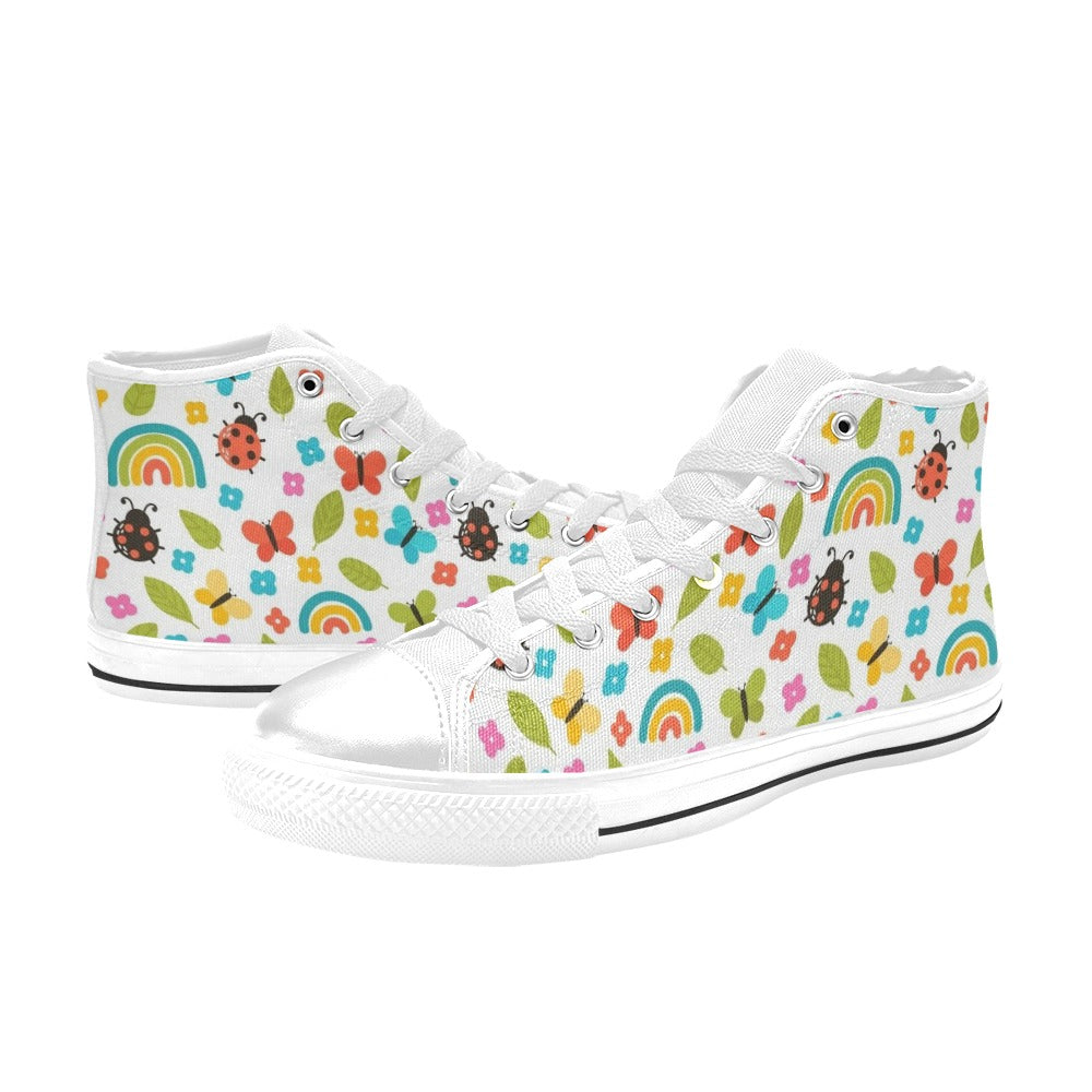 Ladybugs And Rainbows Women's High Top Canvas Shoes Womens Classic High Top Shoes Printed Offshore