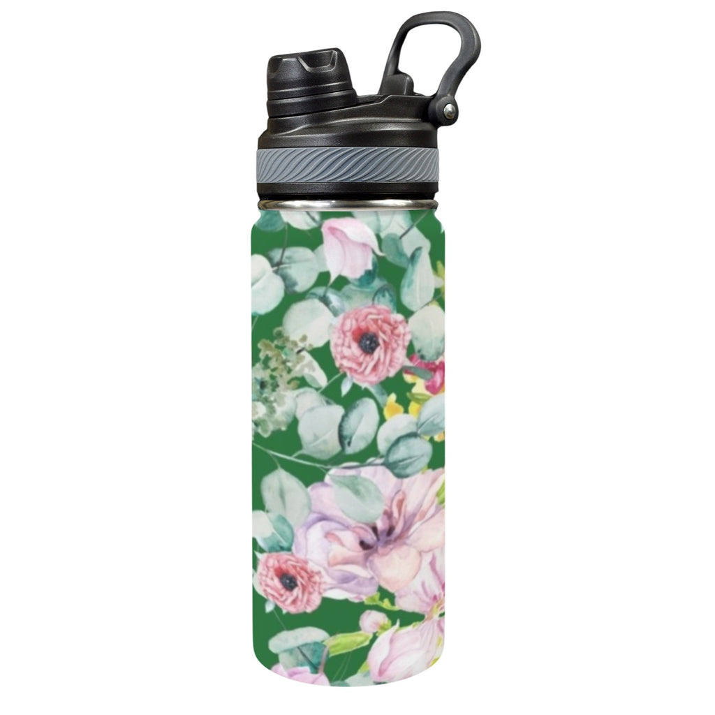 Bright Floral - Insulated Water Bottle with Dual-Use Lid (18oz) One Size Insulated Water Bottle with Dual-Use Lid (18oz) Plants Printed Offshore