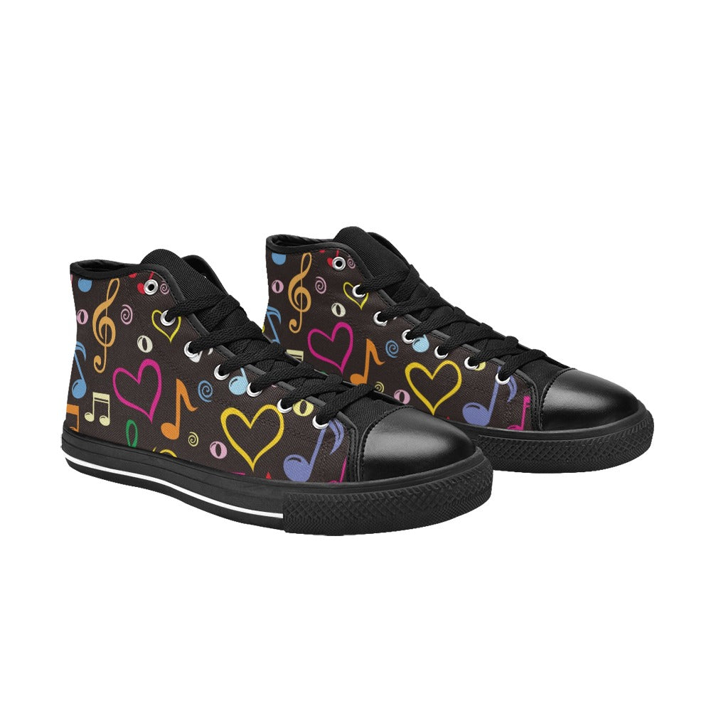 Music Notes - Men's High Top Canvas Shoes