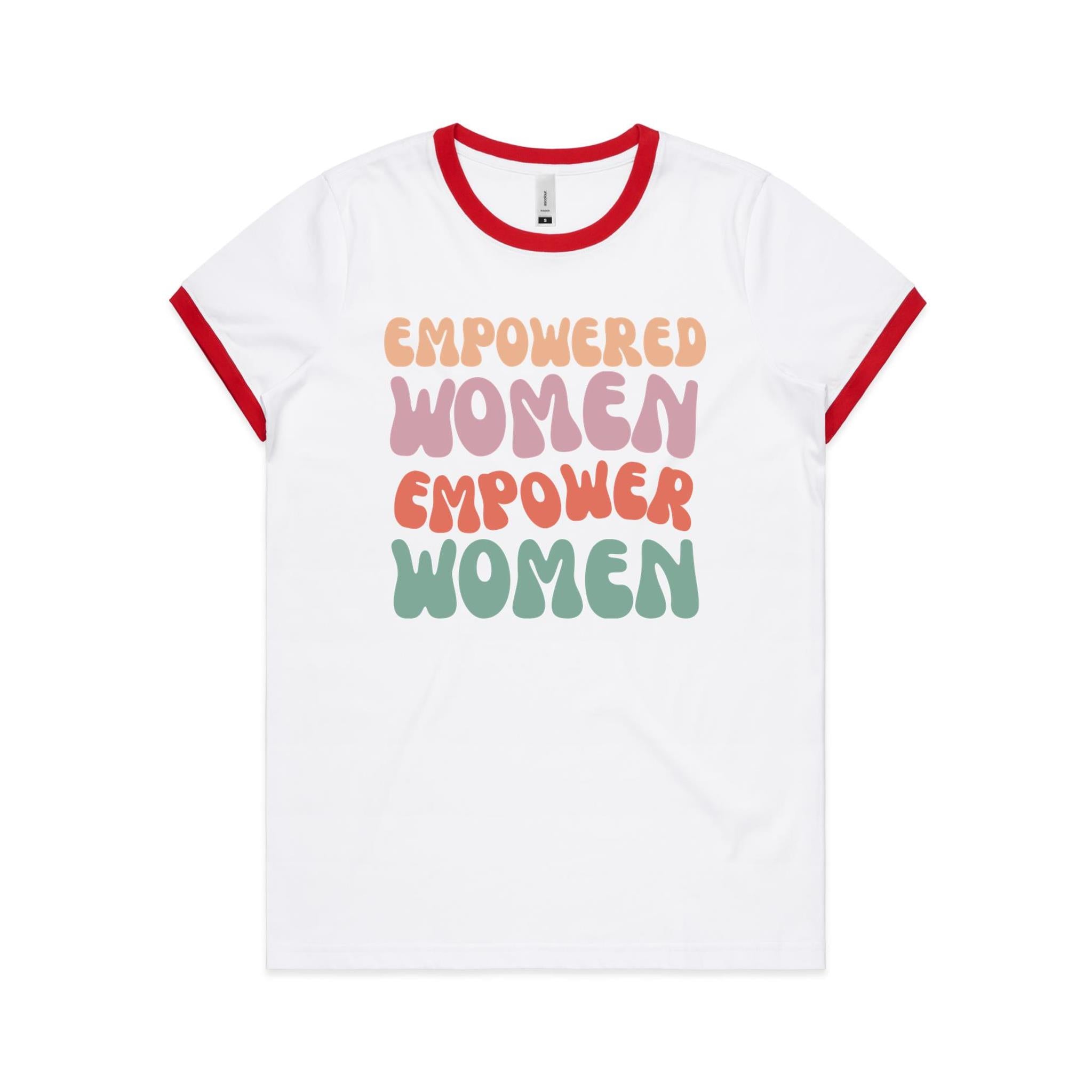 Empowered Women Empower Women - Women's Ringer Tee White Red Womens Ringer T-shirt Positivity Printed In Australia