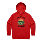 Skip Bin, Dumpster Fire Women's AS Colour Hoodie Red Womens Hoodie Printed In Australia