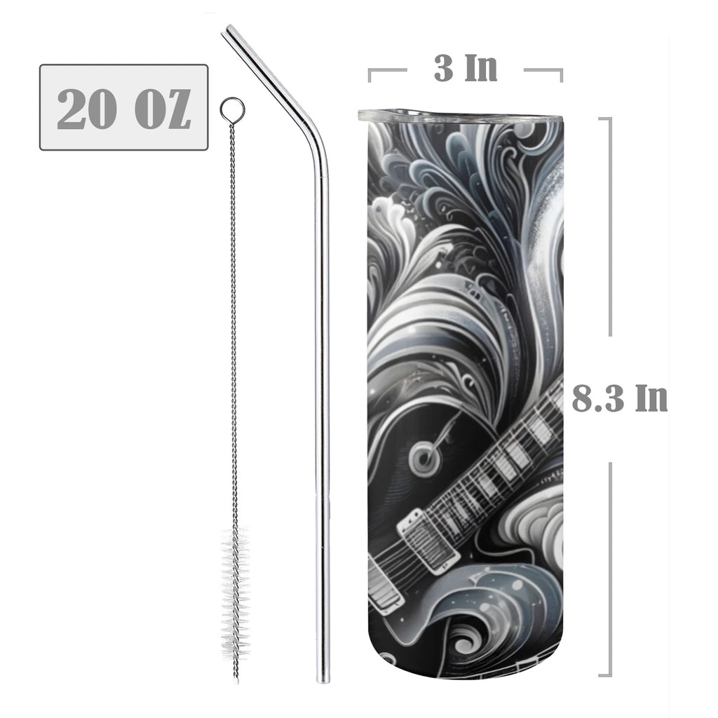 Guitar Black Swirl - 20oz Tall Skinny Tumbler with Lid and Straw