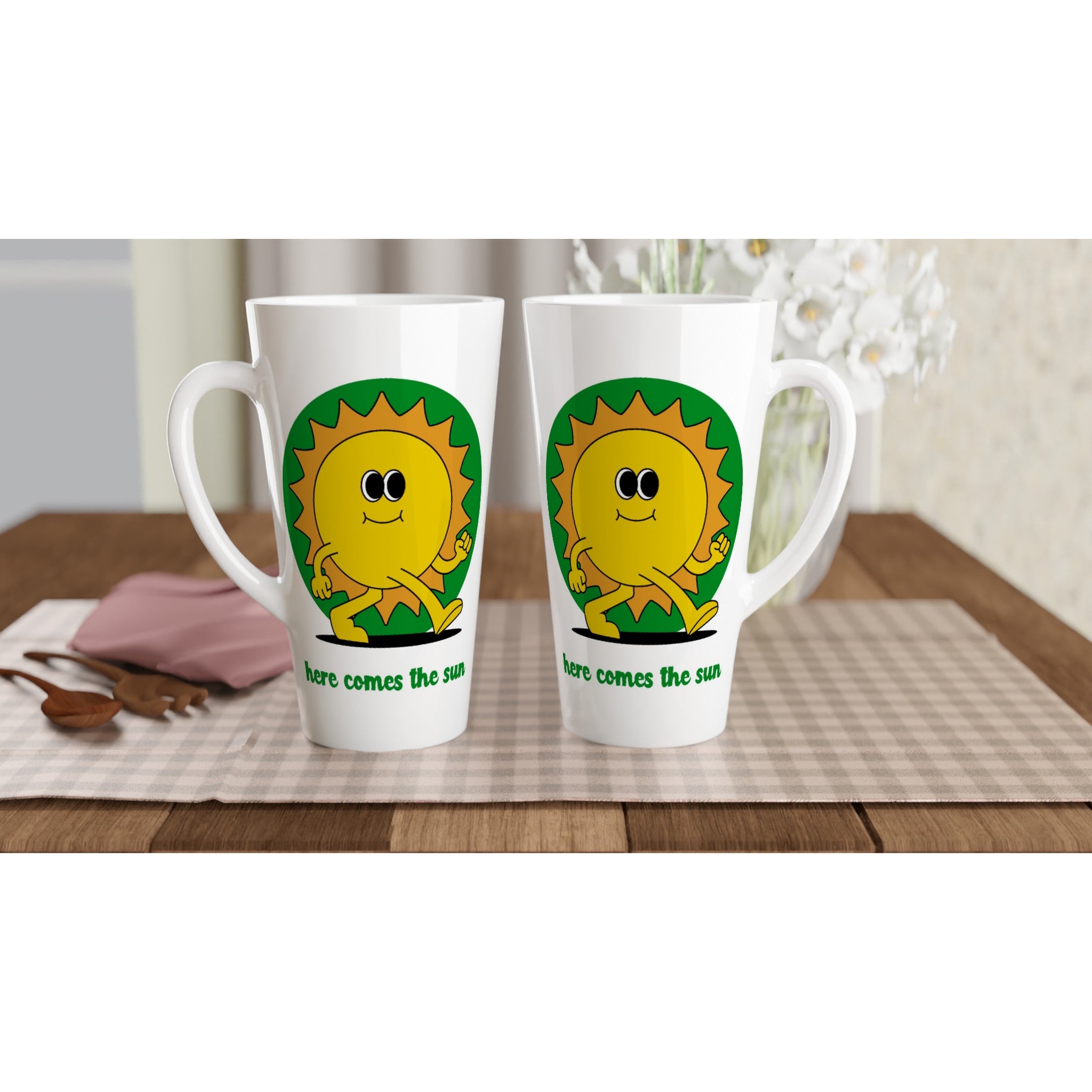 Here Comes The Sun - White Latte 17oz Ceramic Mug Latte Mug Globally Fulfilled Summer