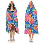 Tropical Flower in Blue And Pink Kids Hooded Blanket 100cm x 130cm Kids Hooded Blanket Plants Printed Offshore