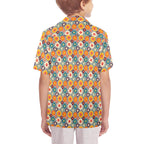 Happy Retro Flowers Senior Kids Hawaiian Shirt Senior Kids Hawaiian Shirt 8-15 Printed Offshore Retro