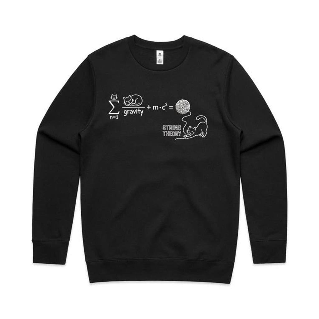 Cat String Theory Physics AS Colour Stencil Crew Sweatshirt Black Sweatshirt animal Printed In Australia Science