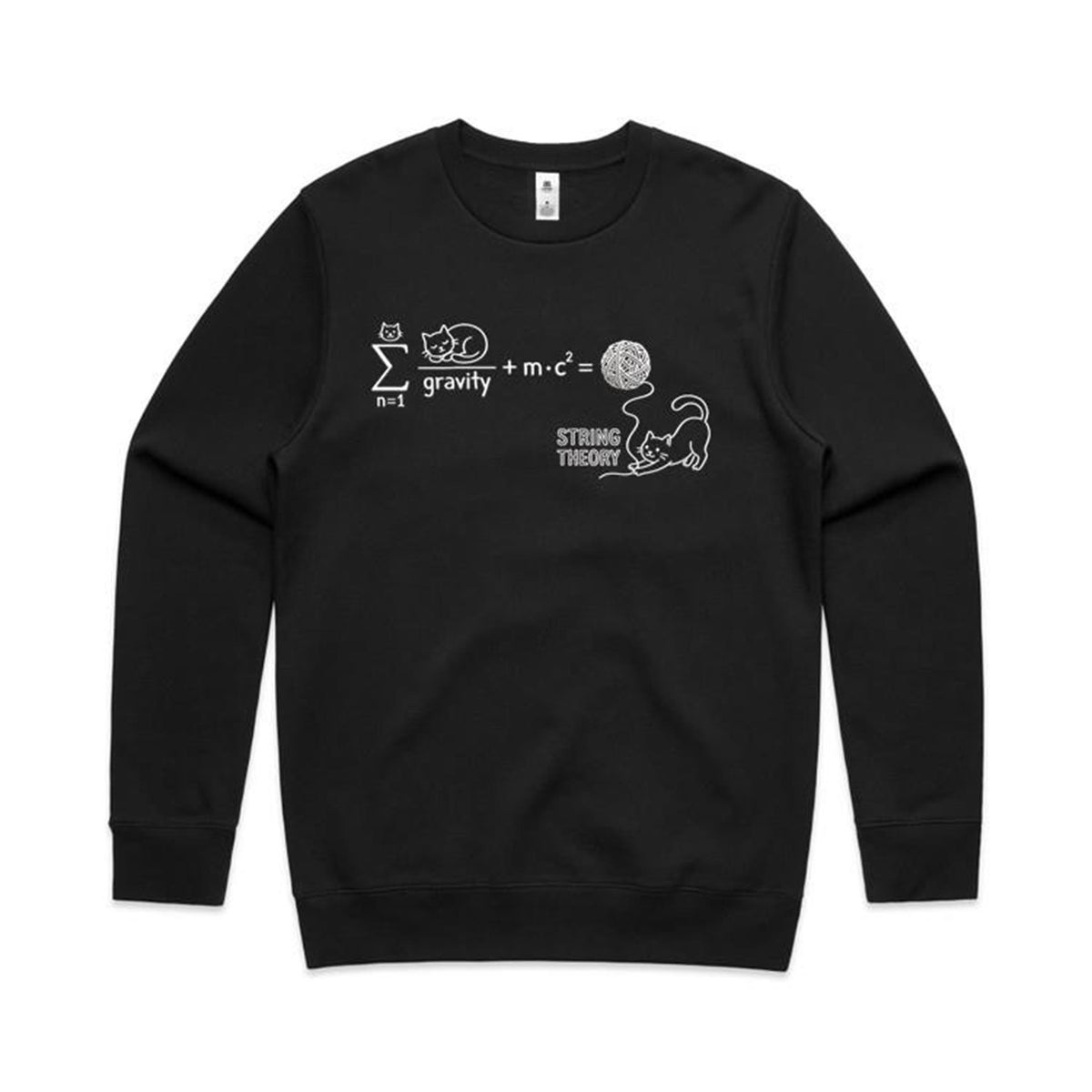 Cat String Theory Physics AS Colour Stencil Crew Sweatshirt Black Sweatshirt animal Printed In Australia Science