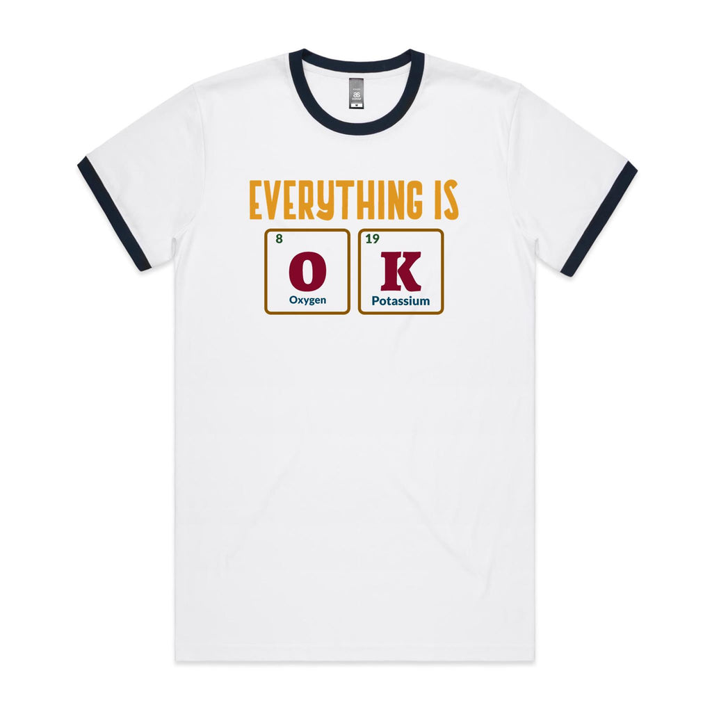 Everything Is OK, Periodic Table - Staple Ringer Tee White Navy Ringer T-Shirt Printed In Australia Science