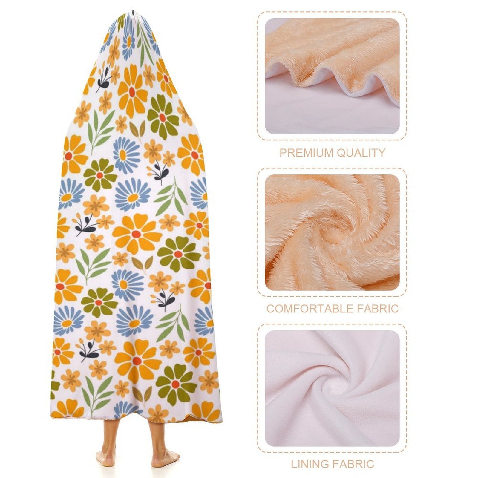 Boho Flowers Kids Hooded Blanket 100cm x 130cm Kids Hooded Blanket Plants Printed Offshore