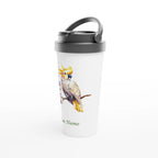 Personalise - Cockatoo, Australian Birds - White 15oz Stainless Steel Travel Mug Personalised Travel Mug animal Globally Fulfilled